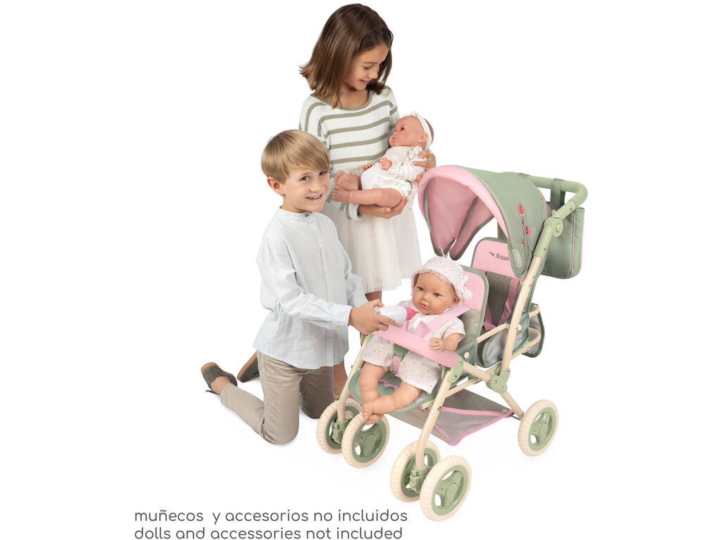 Carro de Muñecas Silla Gemelar Plegable Botanic con Bolso