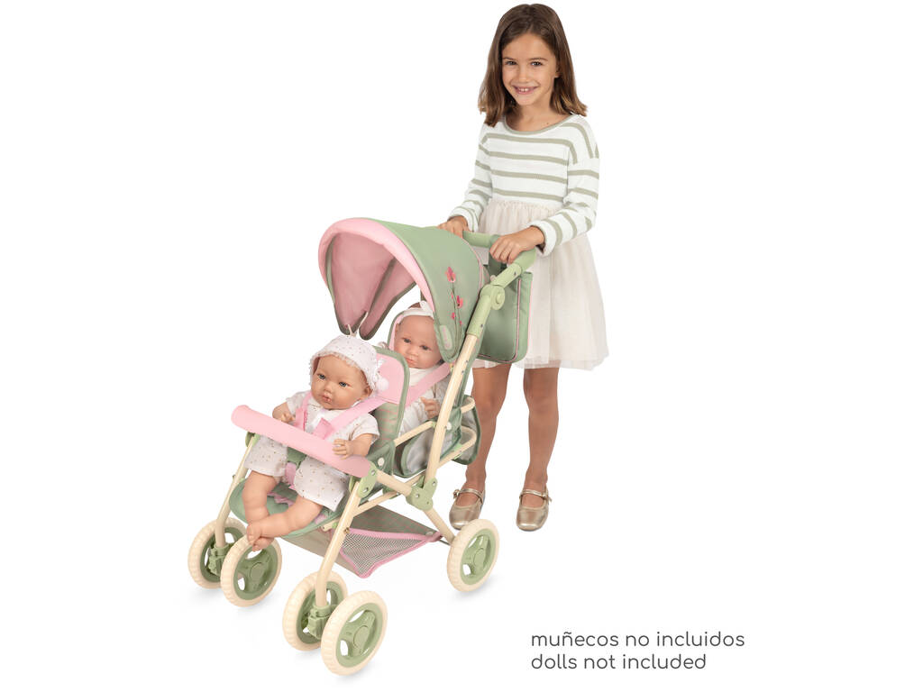 Carro de Muñecas Silla Gemelar Plegable Botanic con Bolso