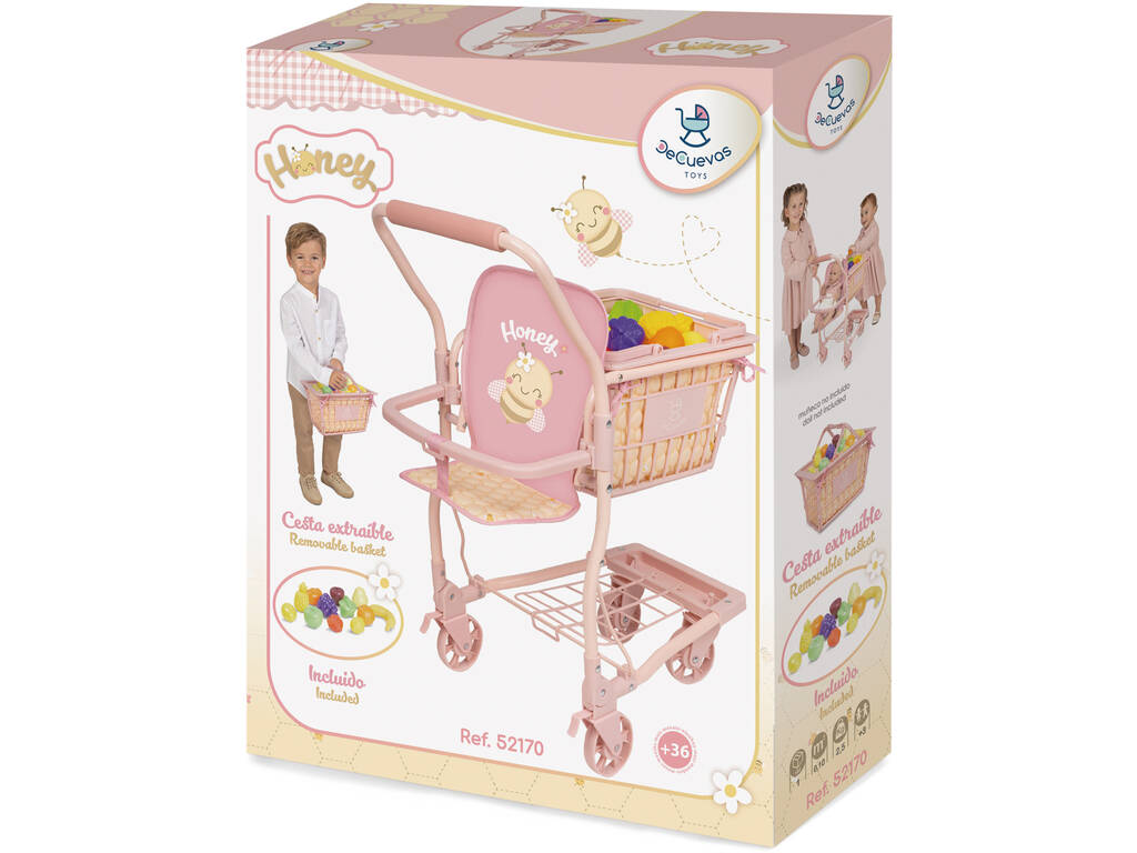 Chariot de courses Honey avec panier et 12 fruits