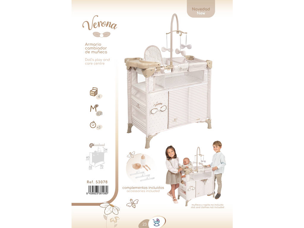 Armario Cambiador Plegable Verona para Muñecas con Accesorios