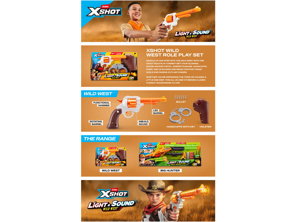 Zuru X-Shot Revolver Wild West con Luz y Sonidos