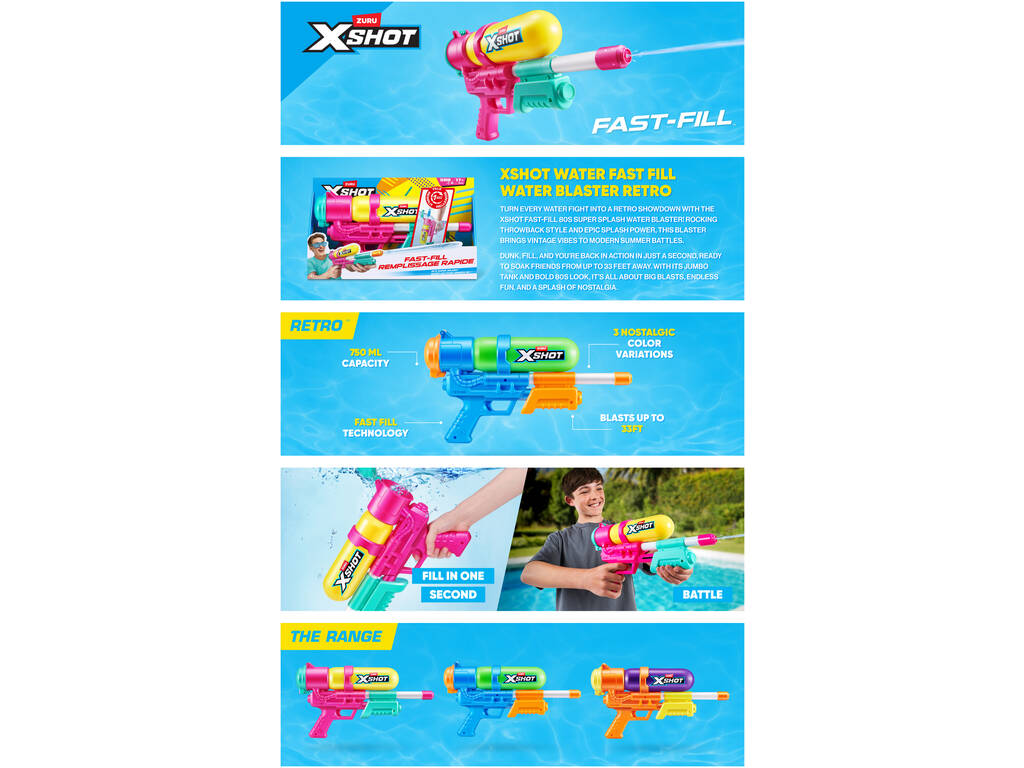 Zuru X-Shot Lanzador de Agua Fast-Fill 80’s Super Splash