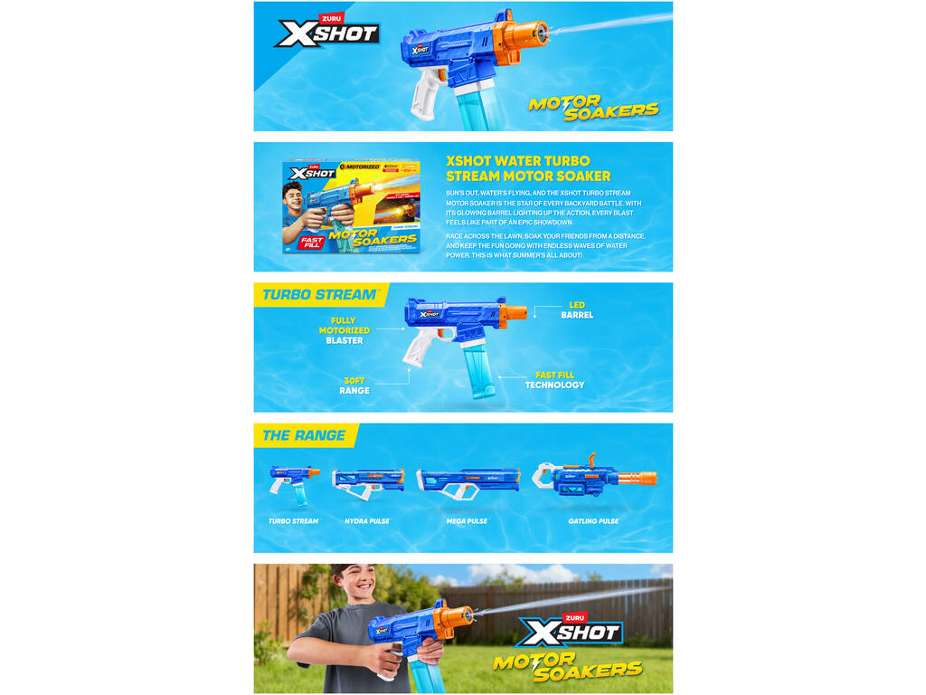 Zuru X-Shot Lanzador de Agua Motirizado Turbo Stream con Luz LED