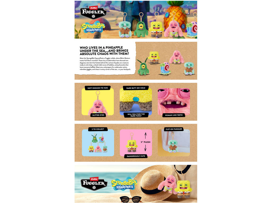 Zuru Fuggler Bob Esponja Llavero de Peluche Personaje de 12 cm