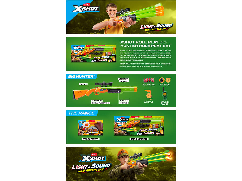 Zuru X-Shot Escopeta Wild Adventure con Luz y Sonidos