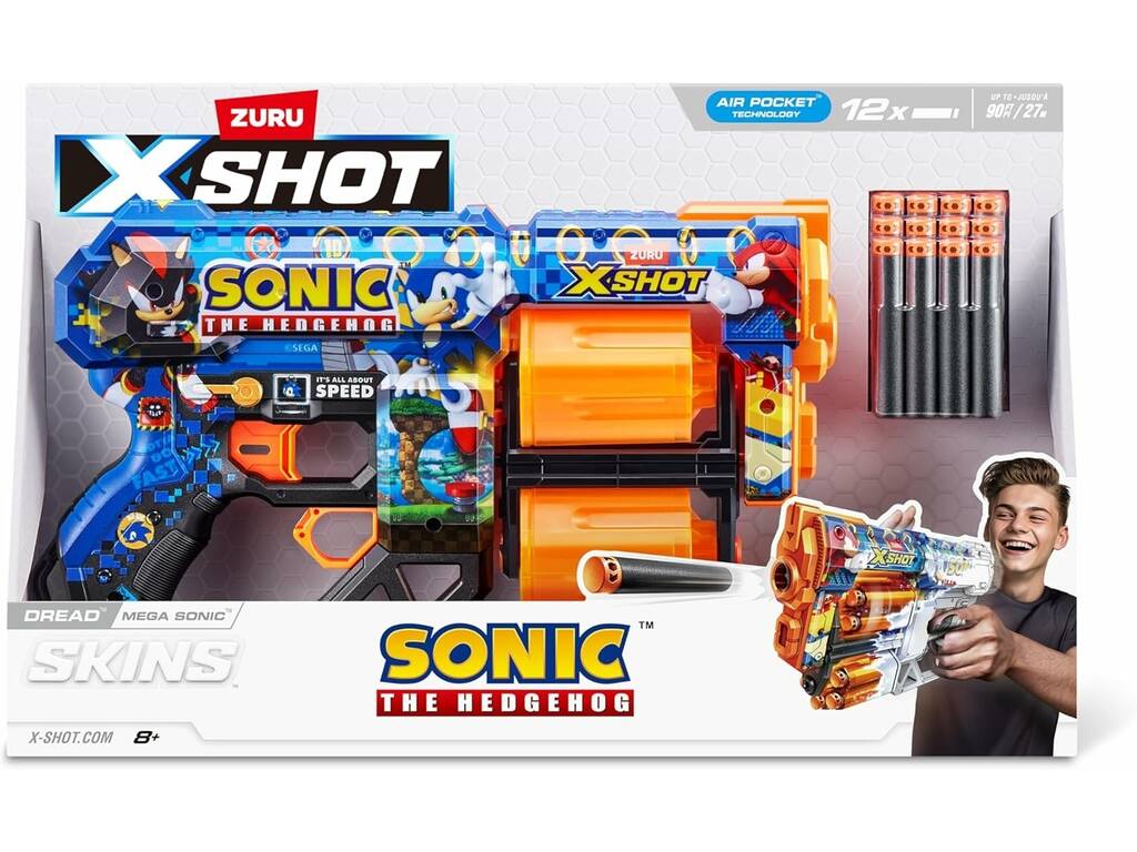 Zuru X-Shot Sonic The Hedgehog Lanzador de Dardos de Foam Dread Skins con 12 Dardos