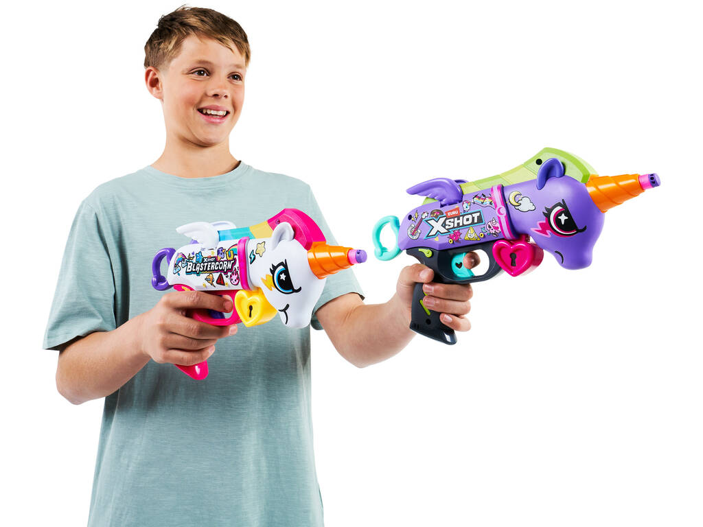 Zuru X-Shot Pack 2 Lanzadores de Dardos Blastercorn Double Rizz con 32 Dardos