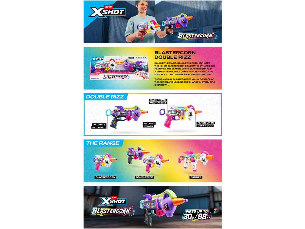 Zuru X-Shot Pack 2 Lanzadores de Dardos Blastercorn Double Rizz con 32 Dardos