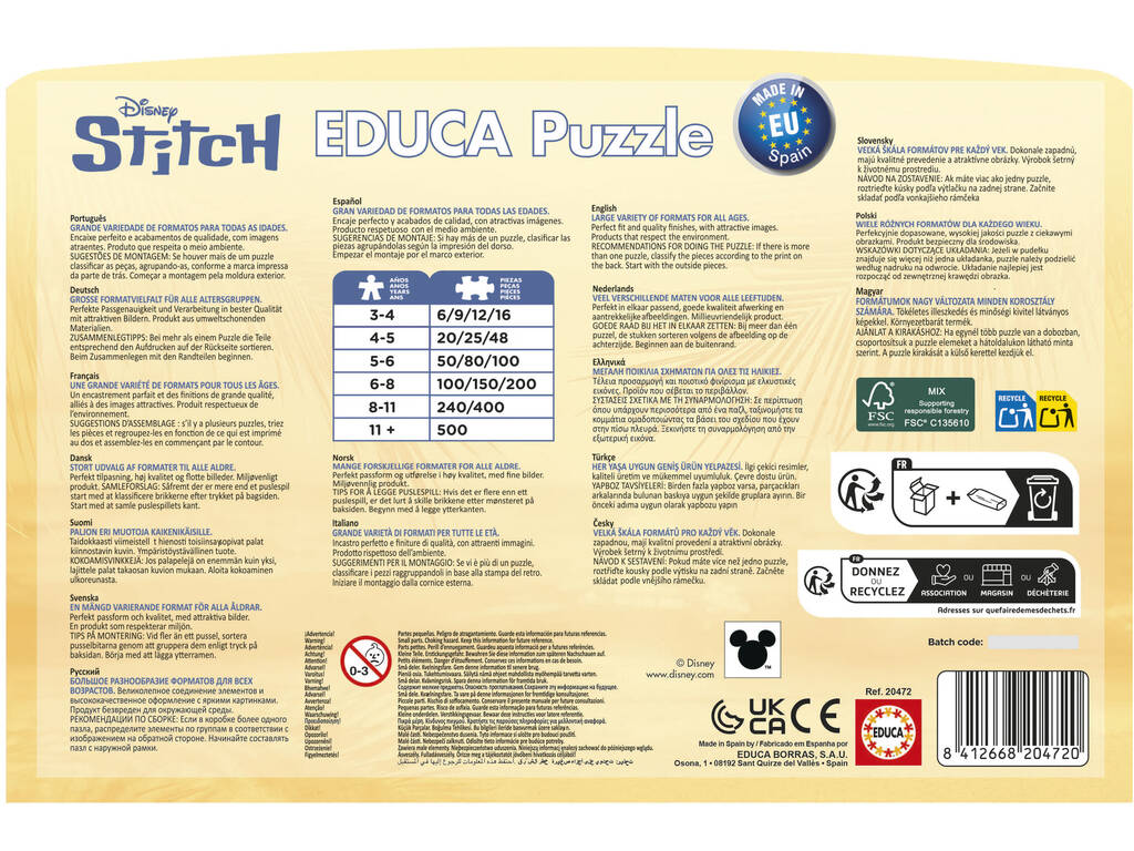 Disney Stitch Maletín con 4 Puzzles Progresivos de 12-16-20-25 Piezas