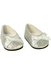 Scarpe argentate con glitter per bambole bebè da 45 cm