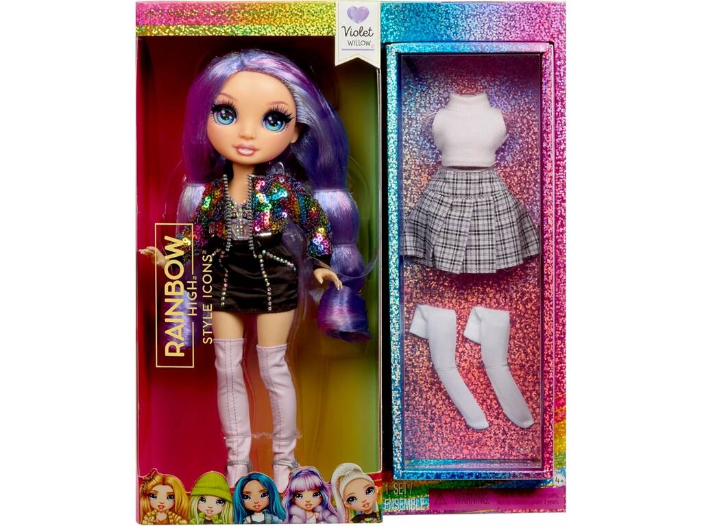 Rainbow High Style Icons Muñeca Violet Willow con 2 Looks