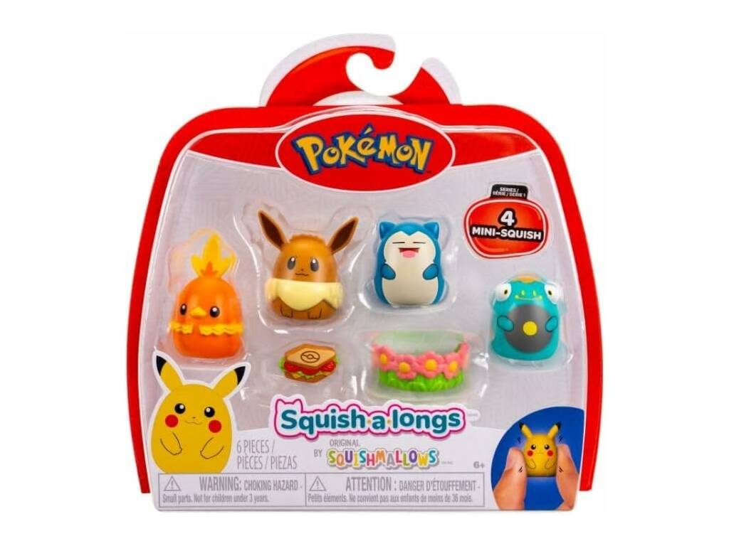 Squishmallows Squish-a-longs Pokémon Pack 4 Mini-Squish e accessori