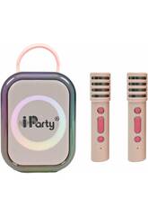 Enceinte karaoké sans fil IParty rose de 14 cm avec 2 microphones