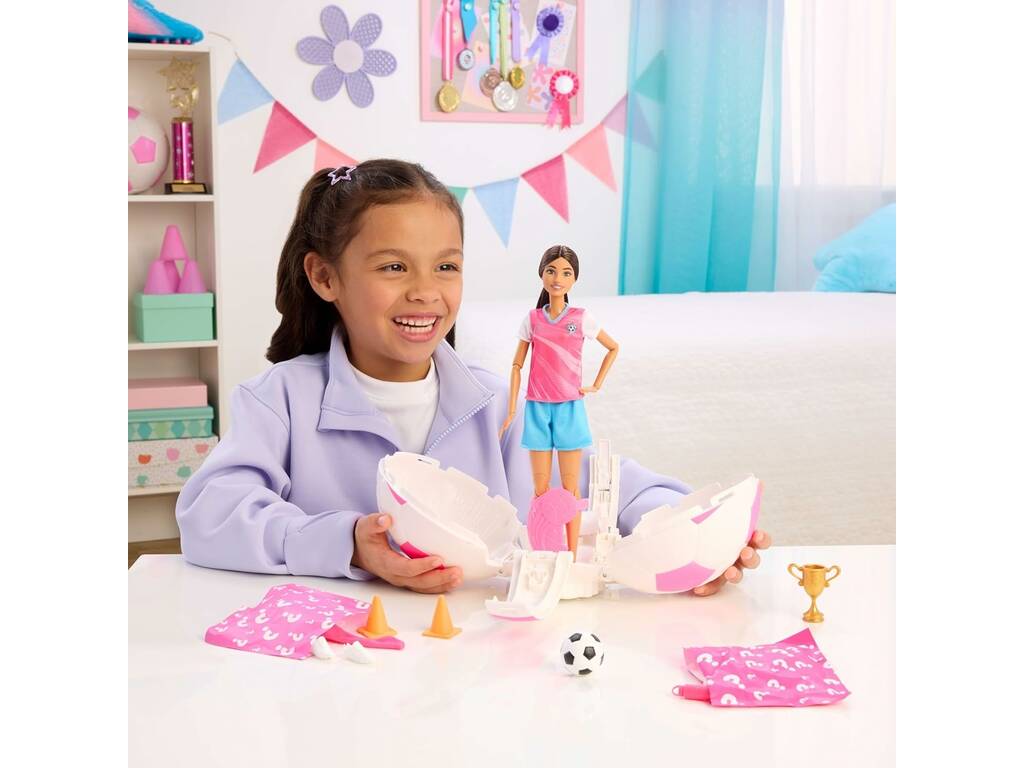Barbie Team Roll & Reaveal Muñeca Jugadora de Fútbol con Accesorios Sorpresas