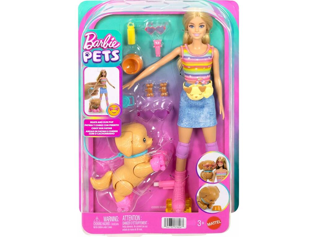 Barbie Pets Muñeca Patina y Corre con Tu Cachorro