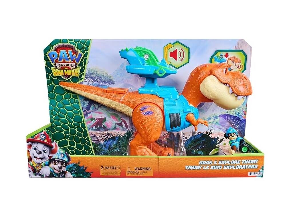 Paw Patrol The Dino Movie Pack Rex y Explorador Timmy de 46 cm con Luz y Sonido