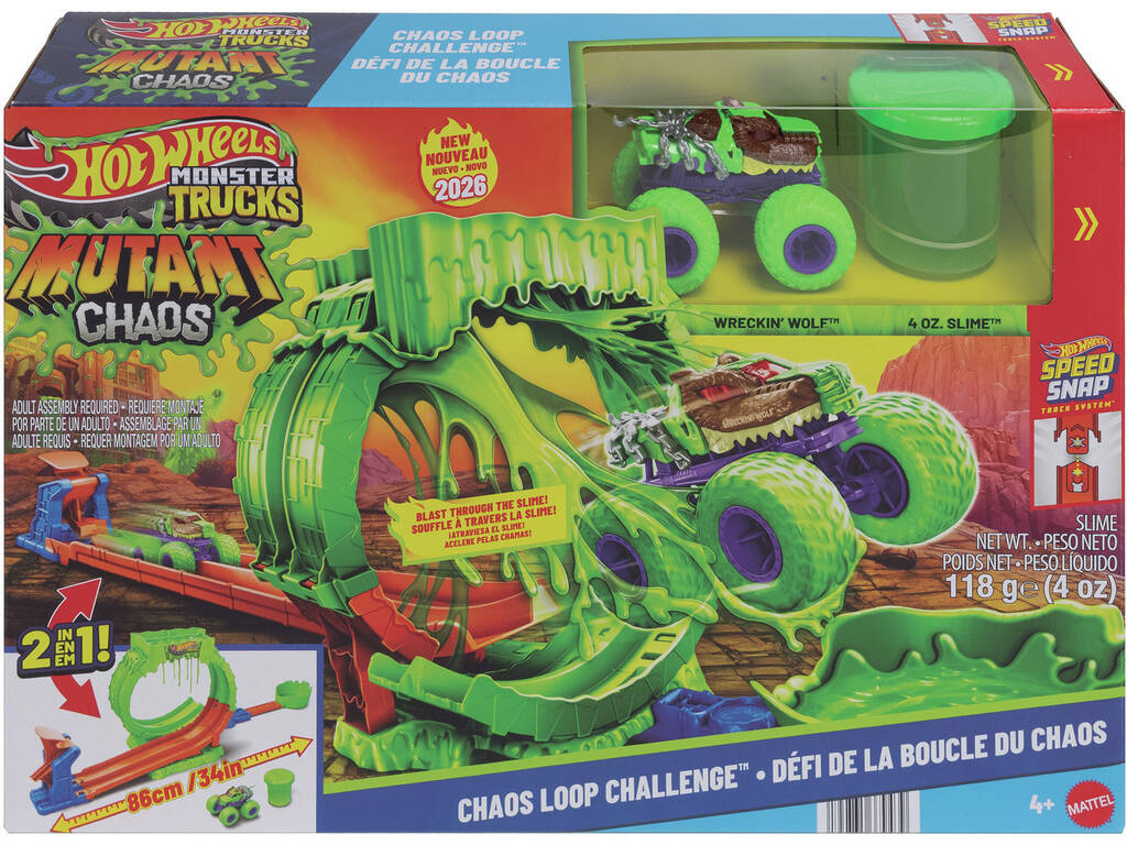 Hot Wheels Monster Trucks Mutant Chaos Sfida caotica sui loop con Wreckin Wolf e slime