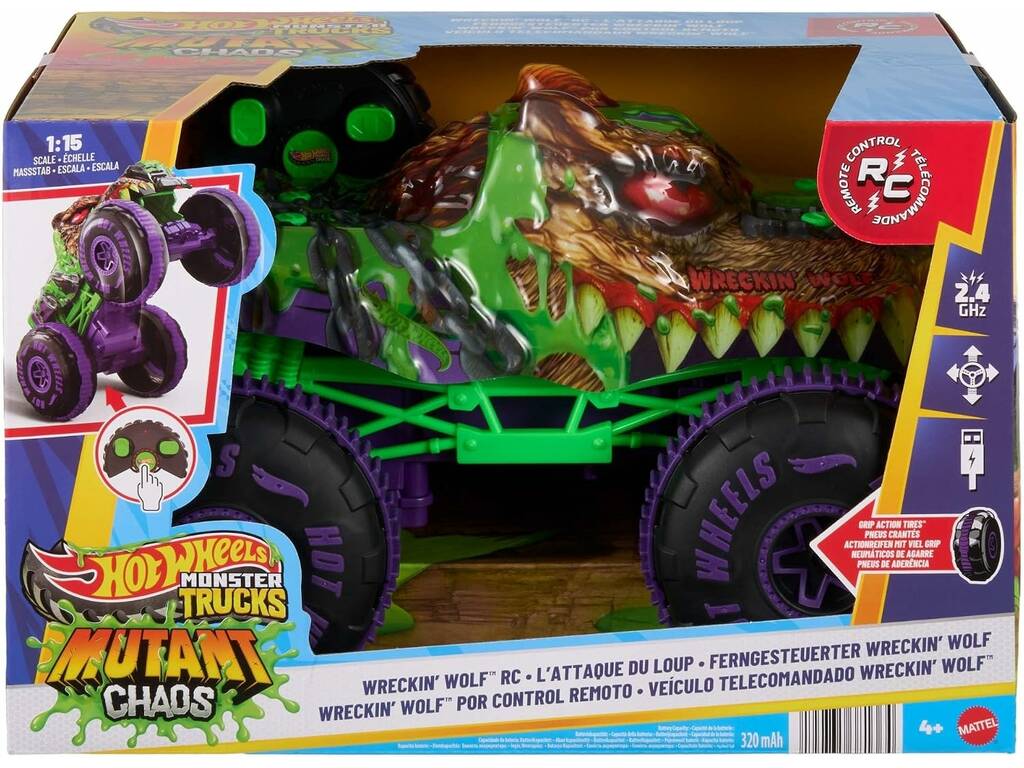 Hot Wheels Monster Trucks Mutant Chaos Vehículo Radio Control Wreckin’ Wolf