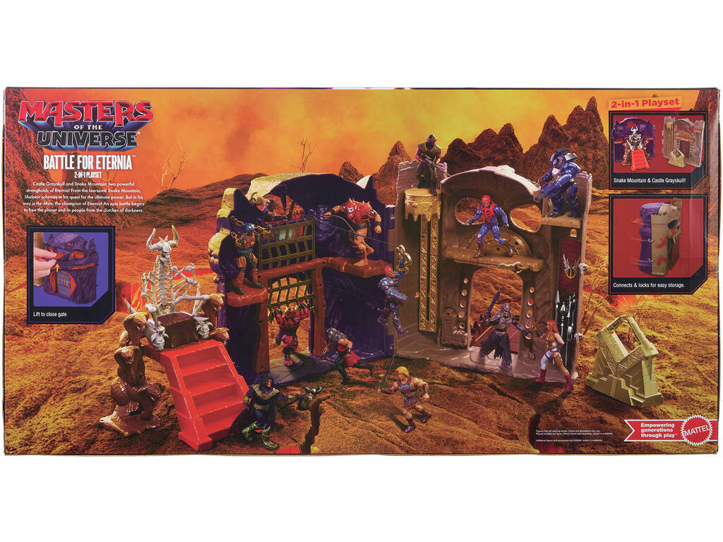 Masters Of The Universe Playset Batalla por Eternia con Figura Skeletor con Armadura Dorada de 14 cm