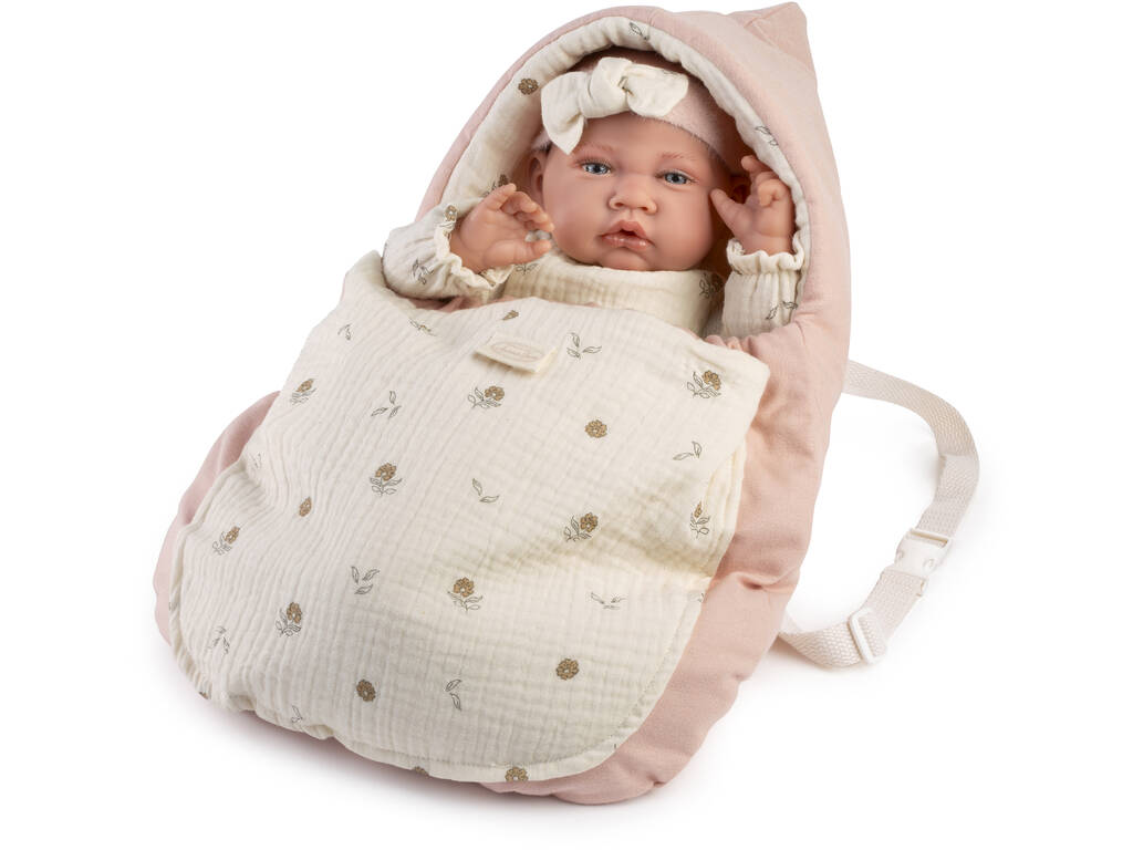 Bambola Bebè neonato Lua da passeggio da 42 cm con ciuccio e sacchetto porta-neonato