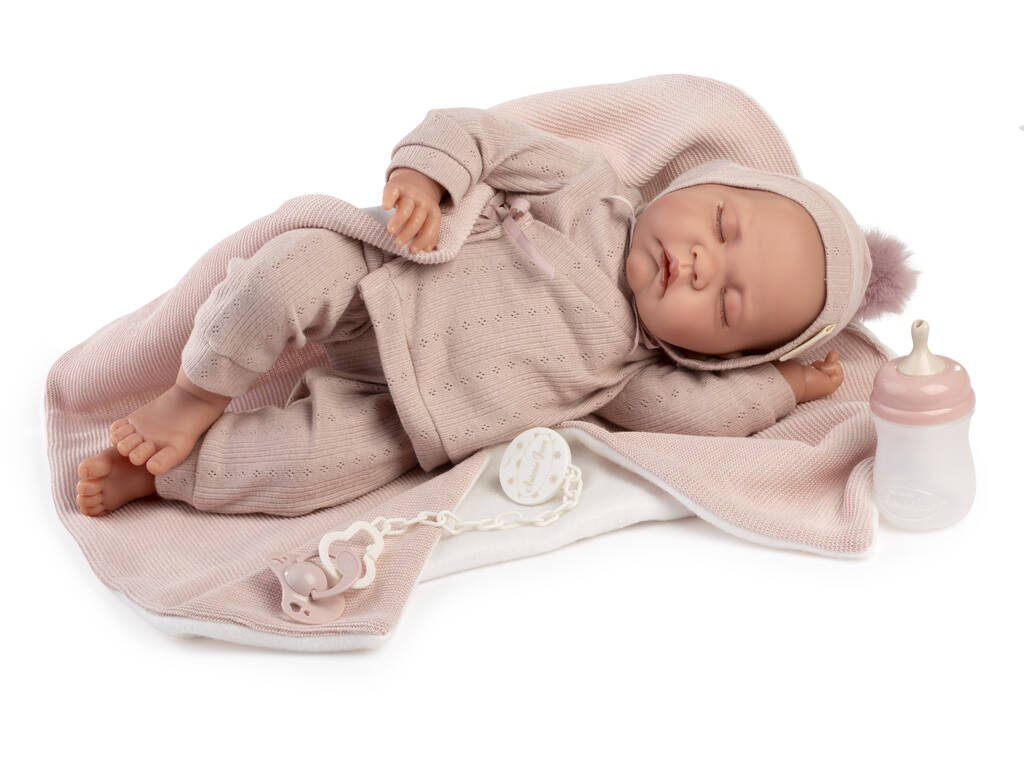 Muñeca Bebé Recién Nacida Luna Toquilla Sueños de 42 cm con Chupete y Biberón