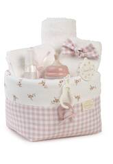 Canastilla de Tecido Flores Vichy de 12x18x18 cm com Biberão e Acessórios 