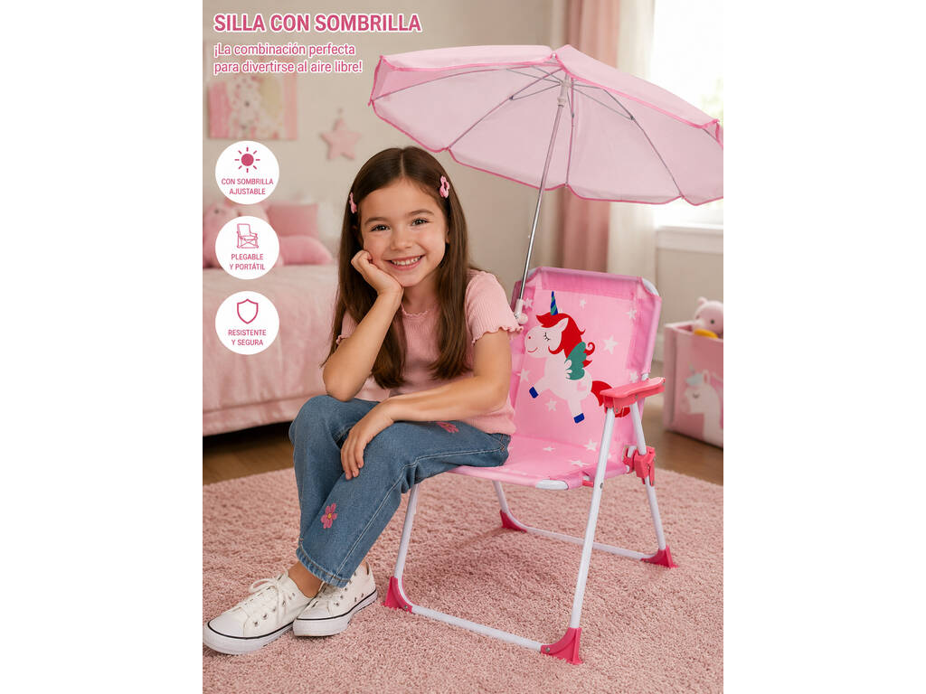 Chaise de jardin et de plage pliable Licorne avec parasol