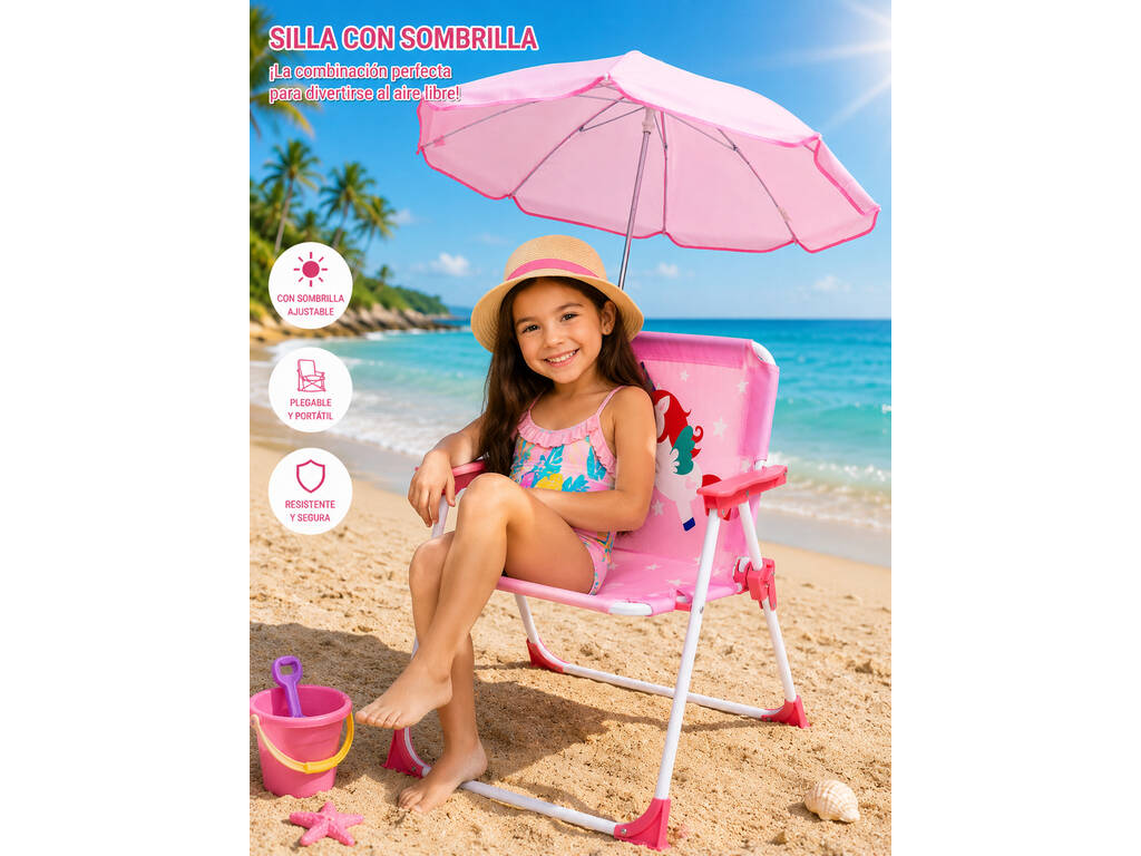 Chaise de jardin et de plage pliable Licorne avec parasol