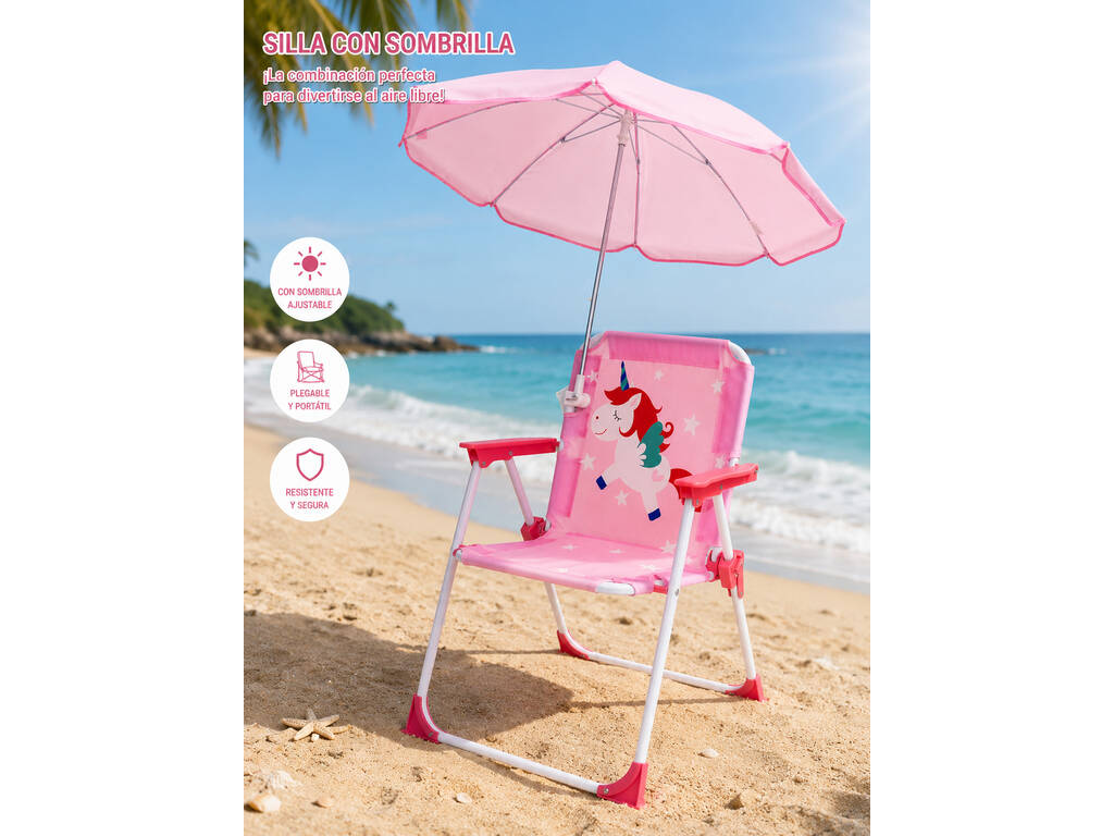 Chaise de jardin et de plage pliable Licorne avec parasol