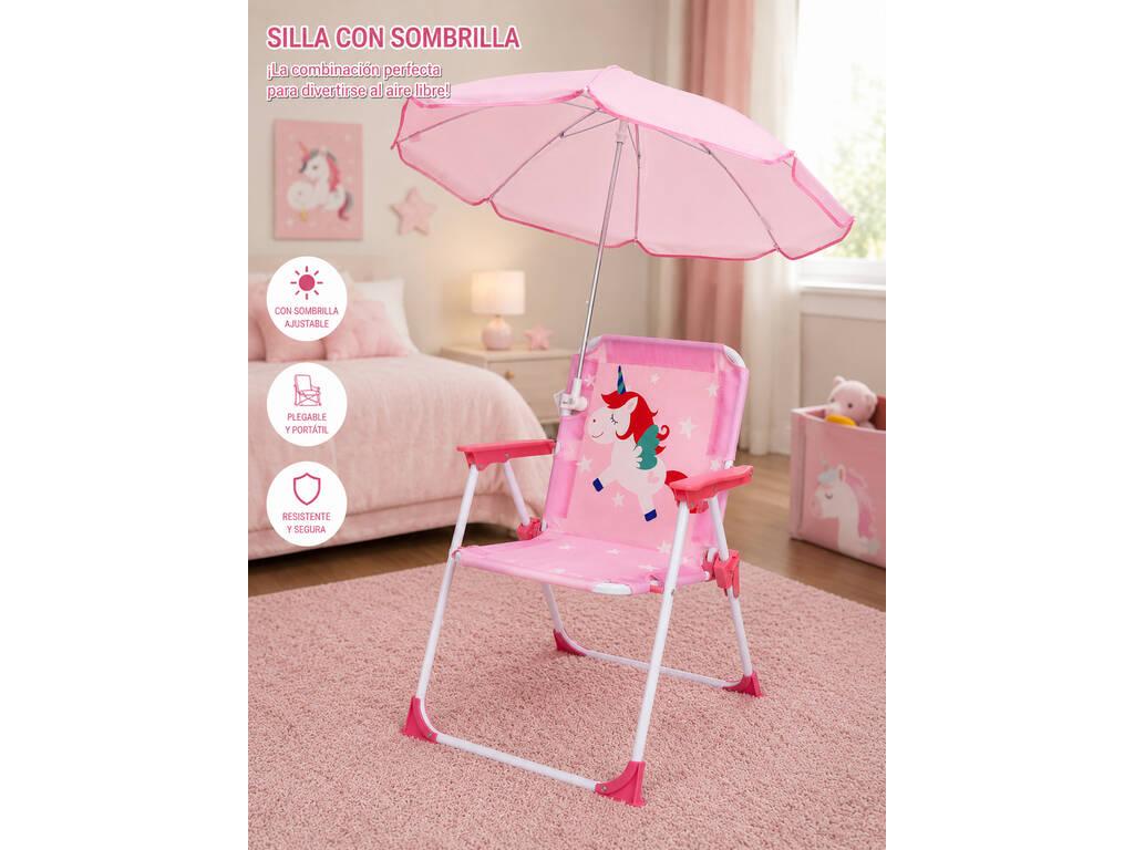 Chaise de jardin et de plage pliable Licorne avec parasol