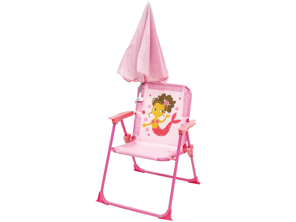 Chaise de jardin et de plage pliante pour enfants Sirène avec parasol