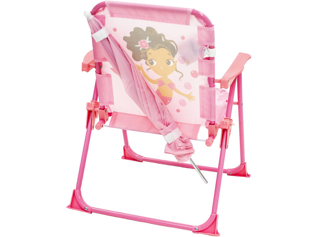 Chaise de jardin et de plage pliante pour enfants Sirène avec parasol