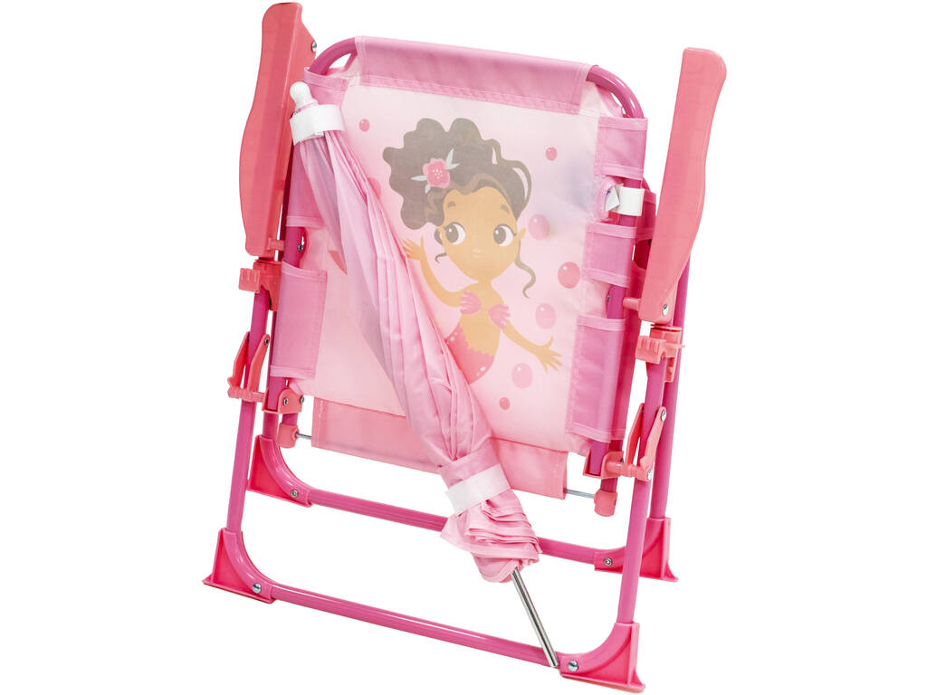 Chaise de jardin et de plage pliante pour enfants Sirène avec parasol