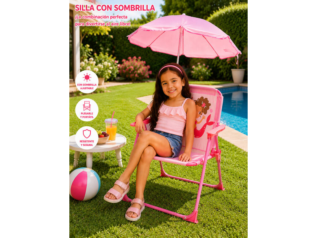 Chaise de jardin et de plage pliante pour enfants Sirène avec parasol