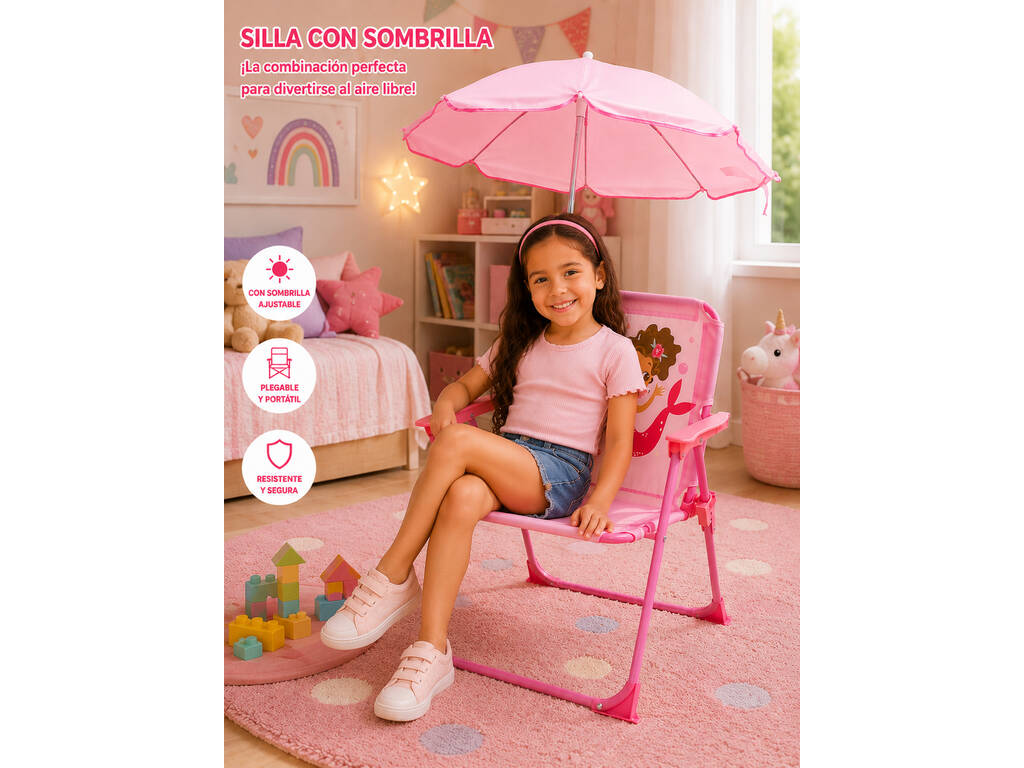 Chaise de jardin et de plage pliante pour enfants Sirène avec parasol