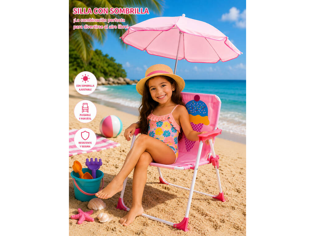 Chaise de jardin et de plage pliable pour enfants Cucurucho Helado avec parasol