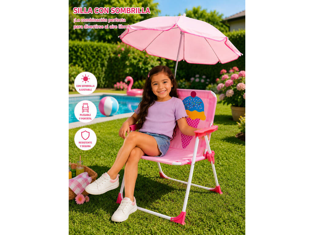 Chaise de jardin et de plage pliable pour enfants Cucurucho Helado avec parasol
