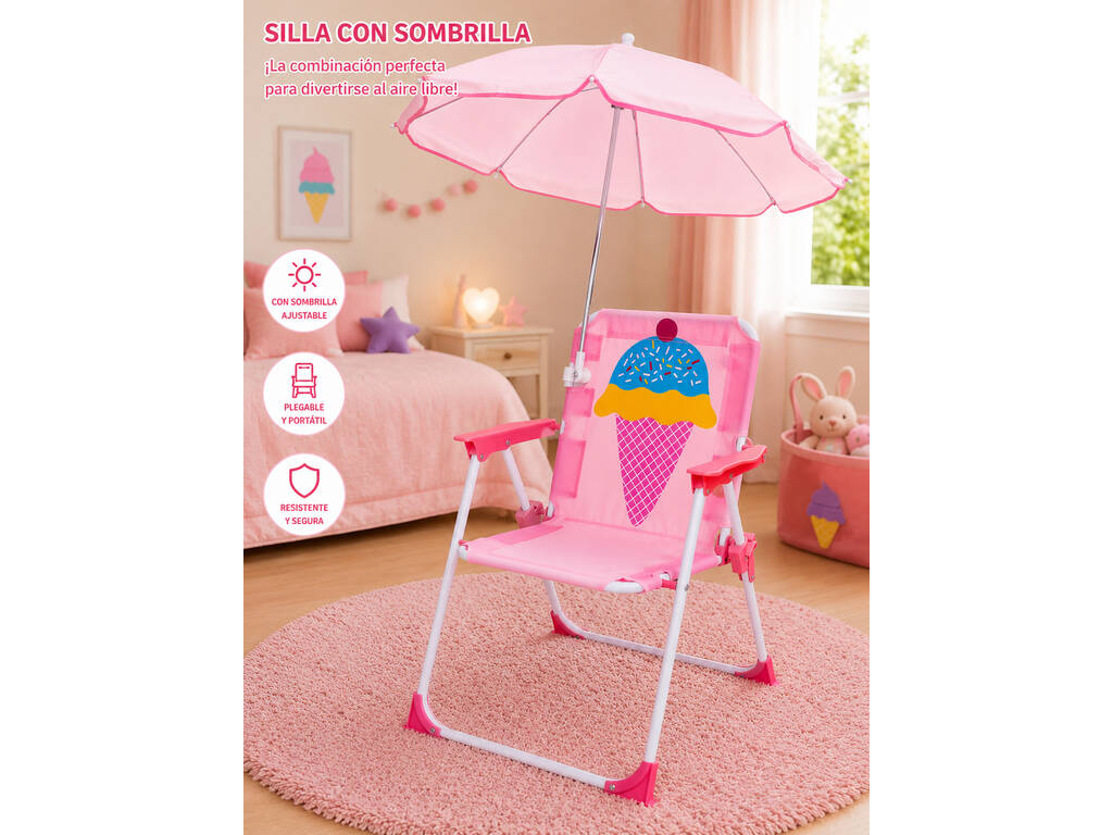 Chaise de jardin et de plage pliable pour enfants Cucurucho Helado avec parasol