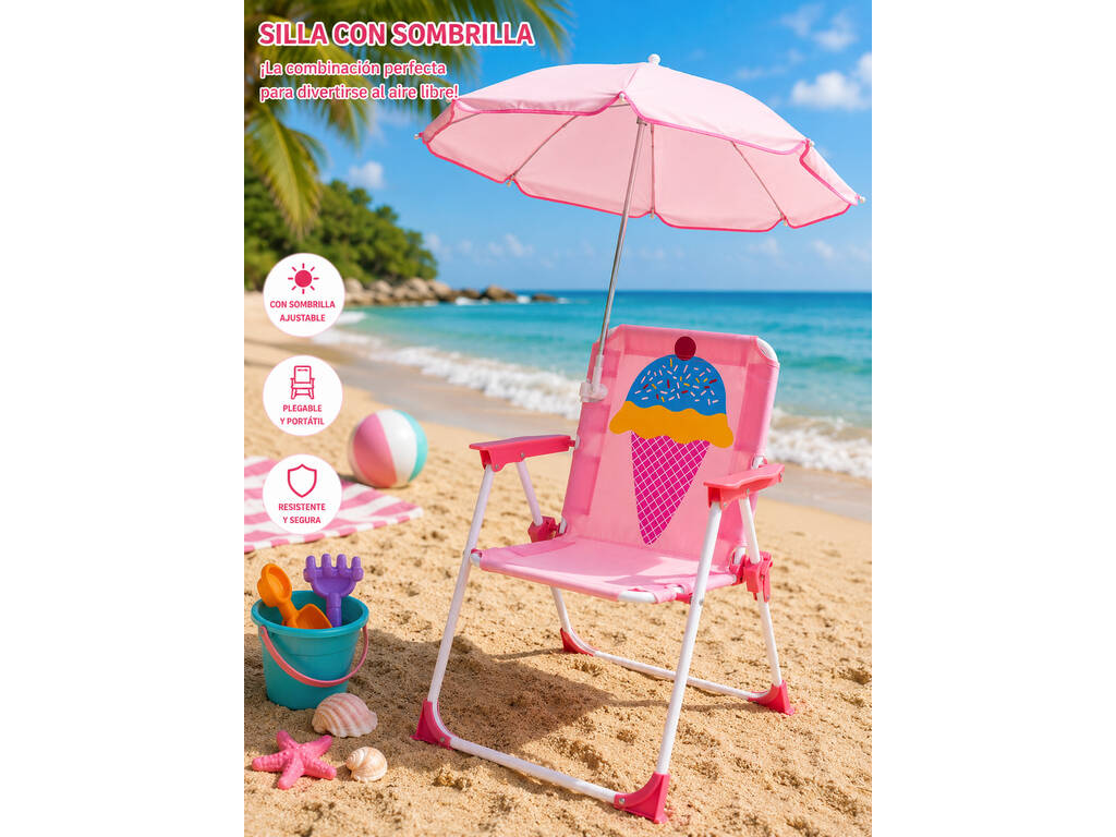 Chaise de jardin et de plage pliable pour enfants Cucurucho Helado avec parasol