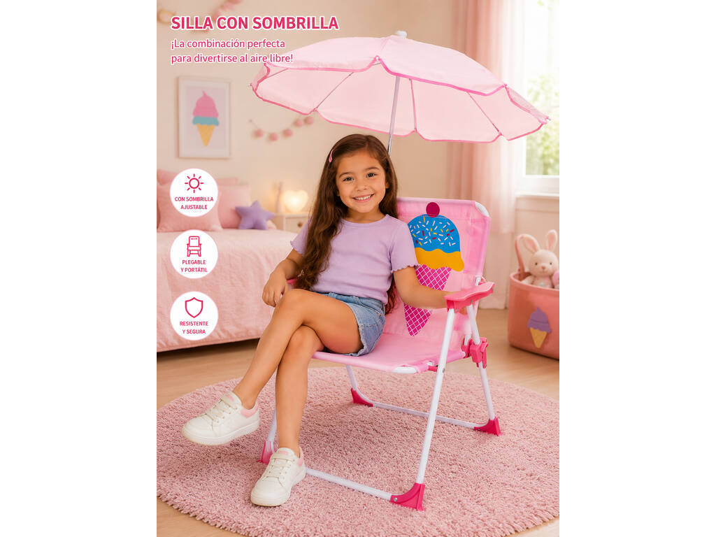 Chaise de jardin et de plage pliable pour enfants Cucurucho Helado avec parasol