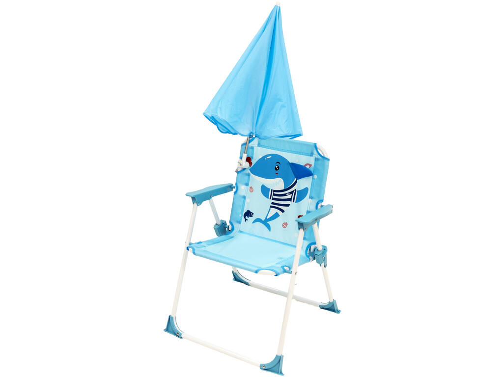 Chaise de jardin et de plage pliable pour enfants Blue Shark avec parasol