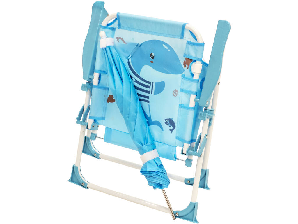 Chaise de jardin et de plage pliable pour enfants Blue Shark avec parasol