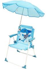 Sedia da giardino e da spiaggia pieghevole per bambini Tiburón Blu con ombrellone