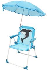 Chaise de jardin et de plage pliable pour enfants Requin gris avec parasol