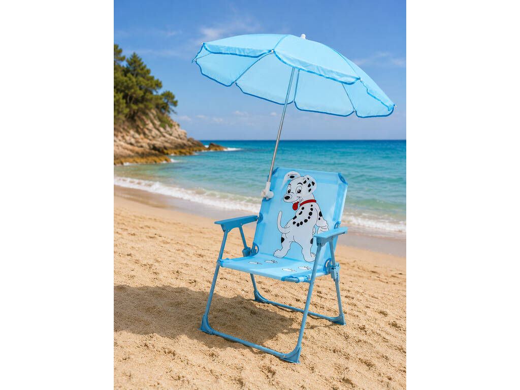Sedia da giardino e da spiaggia pieghevole per bambini Dalmata con ombrellone