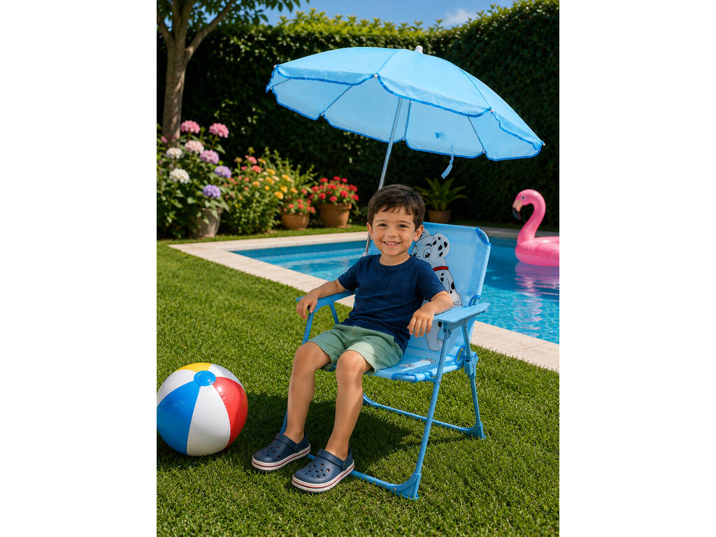Sedia da giardino e da spiaggia pieghevole per bambini Dalmata con ombrellone