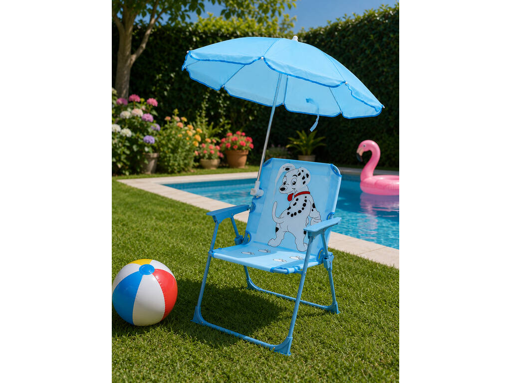 Sedia da giardino e da spiaggia pieghevole per bambini Dalmata con ombrellone