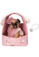 Boneco Cão Bebé Castanho de 23 cm com Capazo e Chupeta
