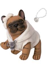 Poupée chien bouledogue français marron de 25 cm avec veste Blanche et Tétine