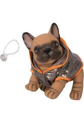Boneco Cão Bulldog Francês Castanho de 25 cm com Colete e Chupeta